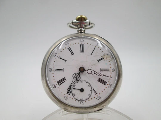 Argus sterling silver open-faced pocket watch. Stem-wind / pin-set movement. Swiss. 1890's