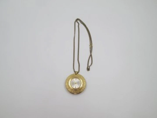 Buler pendant watch. Gold plated & archer enamel. Manual wind. Swiss