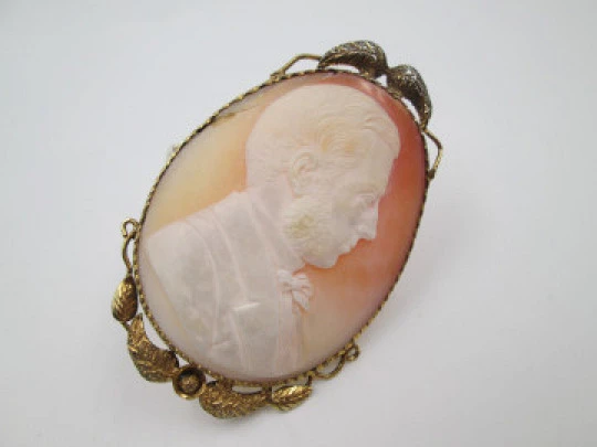 Cameo brooche. Gentleman bust. Vegetable edge. Sterling silver vermeil. 1920's. Europe