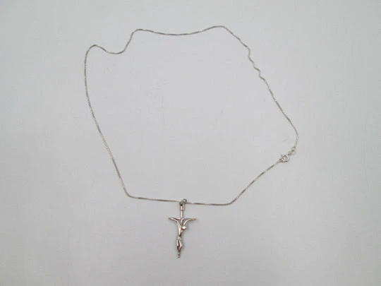 Crucifix pendant with cord. 925 sterling silver. Spring ring clasp. 1990's. Spain