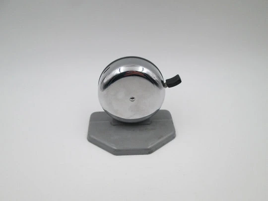 Desk / table / hotel bell with black handle. Silver and grey metal. Europe. 1960's