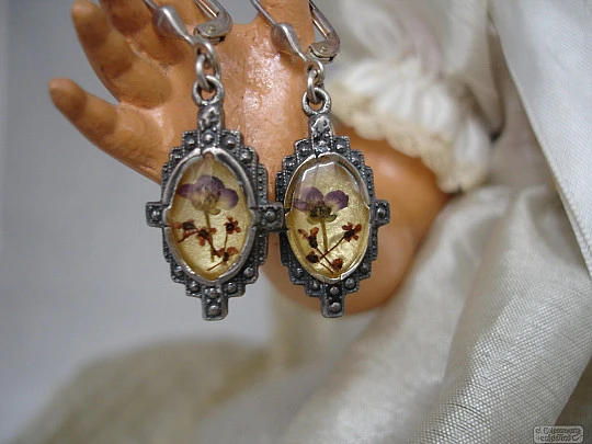 Earrings. 925 sterling silver and crystal. Flowers. 1940's