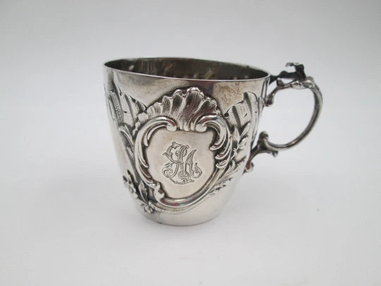 Henri Soufflot sterling silver wine cup. Rococo style cartouche and floral motifs. 1900's