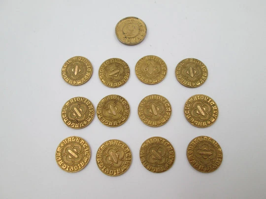 Historical arras Alfonso the Magnanimous / Aragon crown. 13 gold metal coins. 1980's