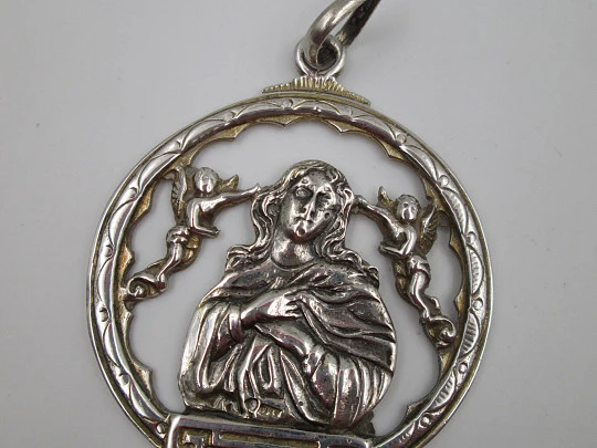 Immaculate Conception and cherubs openwork medal. Sterling silver. Spain. 1970's