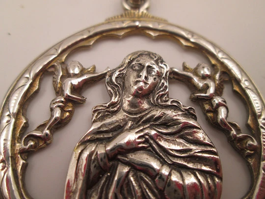 Immaculate Conception and cherubs openwork medal. Sterling silver. Spain. 1970's