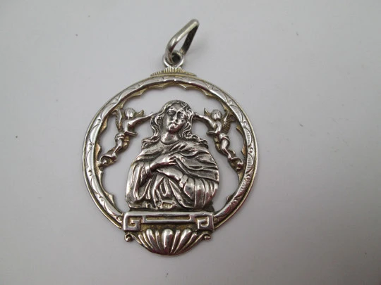 Immaculate Conception and cherubs openwork medal. Sterling silver. Spain. 1970's