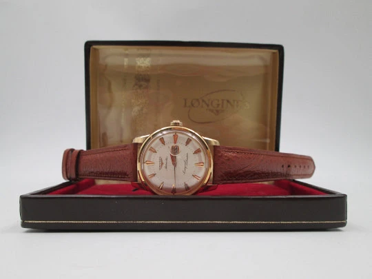 Longines Conquest Calendar. 18 karat pink gold. Champagne sphere. 1956. Swiss