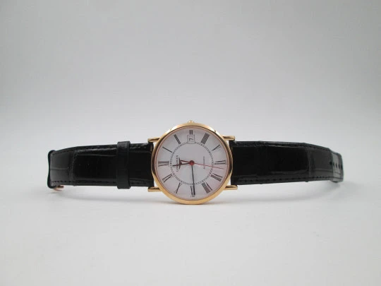 Longines Elegant. 18 karat pink gold. Automatic. Exhibition caseback. Calendar. Box