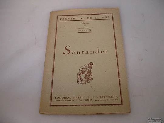 Map coated fabric. Santander. Martín publisher. 1950. Colour. 7 pages