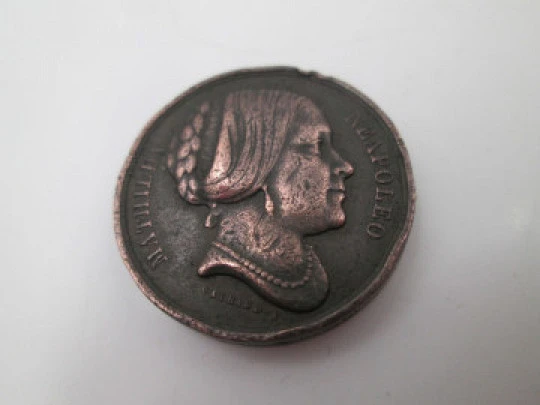 Mathilde Bonaparte copper medal. Princess bust on relief. Gaybard. 1850. France