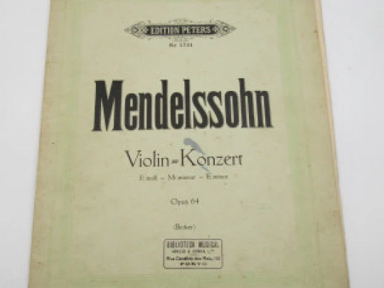 Mendelssohn Concerto Opus 64 for fiddle and pianoforte. Peters Edition. Germany. 1940's