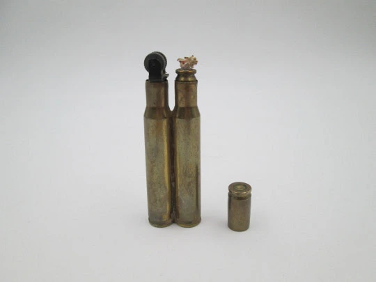 Military pocket petrol wick bullet lighter. Gold plated metal. Trench art. Europe. 1950's