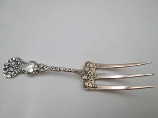 Miniature serving fork. 925 sterling silver. Flowers and strawberries. 1970's. Europe