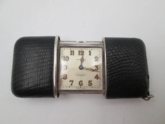 Movado Ermeto chronometre travel watch. Silver & snake skin. Manual wind. 1930's