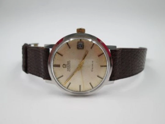 Omega Genève. Stainless steel. 1960's. Calendar. Automatic. Strap. Swiss