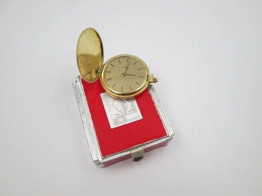 Omega pocket watch. Gold plated metal. Manual wind. Golden dial. 1970's. Swiss