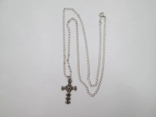 Openwork cross pendant with links chain. 925 sterling silver. Spring ring clasp. 1990's. Spain