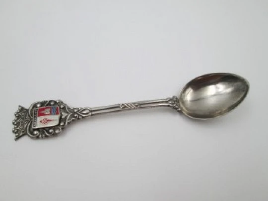 Ornate spoon. Sterling silver and colours enamel. Aranjuez shield. 1990's. Spain