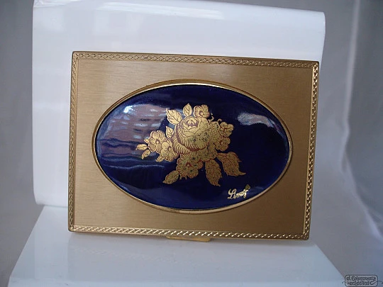 Patrys powder compact. Gold plated & Limoges enamel. 1950's. France