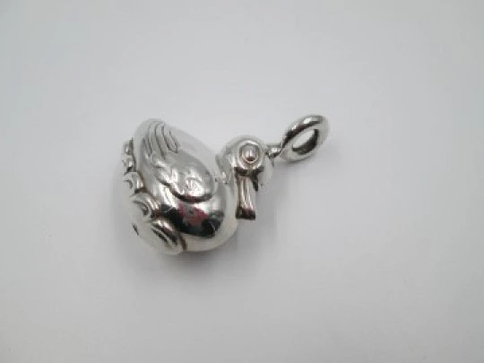 Pedro Duran baby rattle. 925 sterling silver. Duck figure. Ring. 1980's. Spain