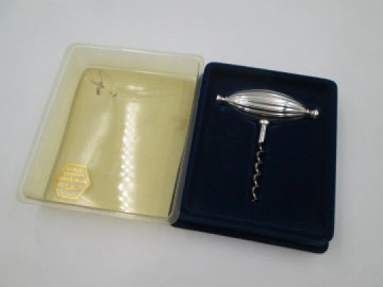 Pedro Duran corkscrew. 925 sterling silver. Ribbed design. Box. 1990's. Spain