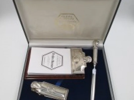 Pedro Duran desk set. Sterling silver. Notebook, letter opener & paper clip