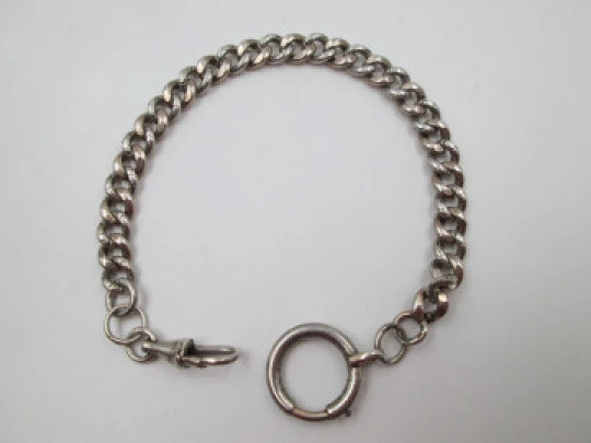 Pocket watch curb link chain. Silver and pink gold. Spring ring & lobster clasp. 1900's