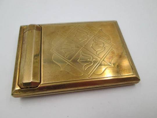 Richard Hudnut art deco powder compact. Gold plated. Lipstick and mirrow. USA. 1930's