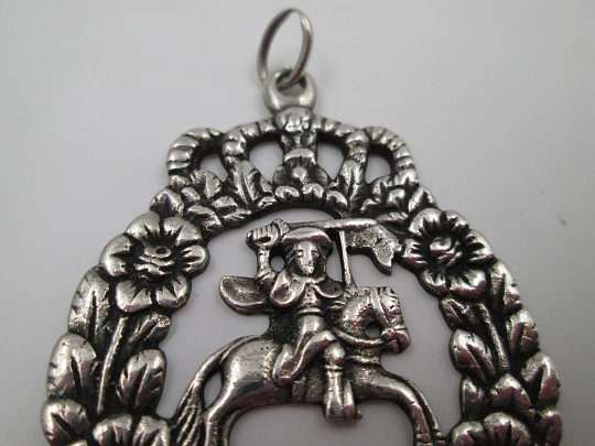 Saint James Moor-slayer openwork medal. Sterling silver. Floral edge. Spain. 19th century