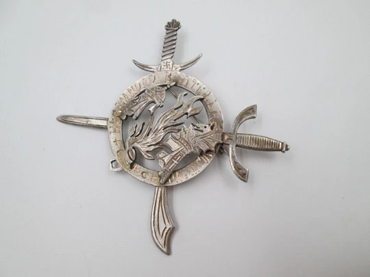 San Joan de Boatella (Valencia) brotherhood pin brooch. Silver plated metal. 1970's