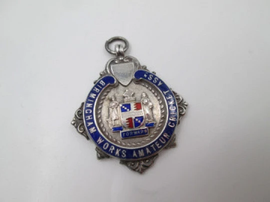 Sports fob medal. Amateur Cricket Association. Silver & enamel. A.S.&Co. 1935