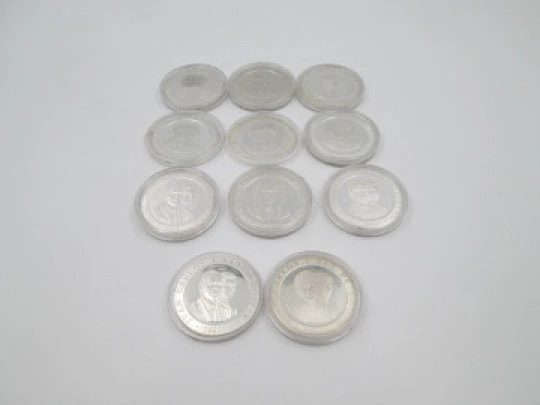 Sterling silver Olympic Games Barcelona eleven coins (2.000 pesetas) collection. 1990's