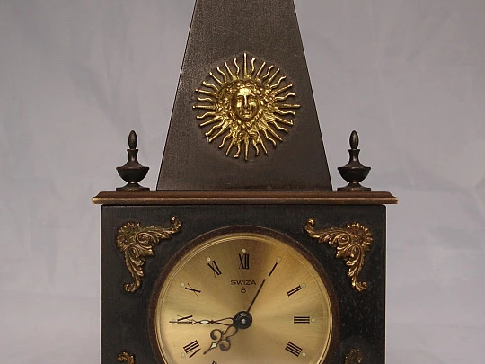 Swiza 8 days. Hand winding. Bronze. Alarm clock. Chimney shape. 1970's