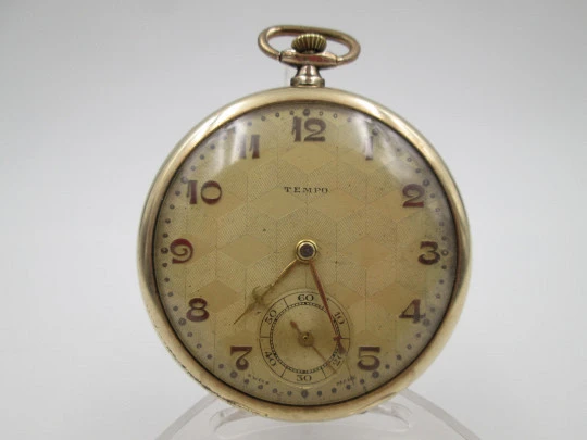 Tempo art deco pocket watch. 14k rolled gold. Manual wind. Small seconds hand. 1930's