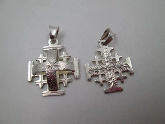 Two Jerusalem Crosses / Crusades Crosses pendants. 925 sterling silver. 1990's