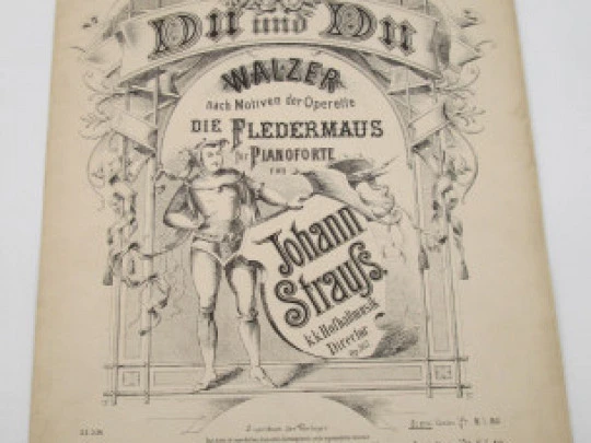 Waltz Du und Du. Operetta The Bat. Pianoforte. Johann Strauss. 19th century. Germany