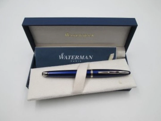 Waterman Carène. Blue lacquer & silver plated details. 18k nib. Box. 2015