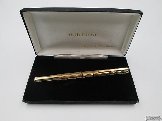 Waterman Torsade. Gold plated. 1970's. 18k gold nib. Spiral design