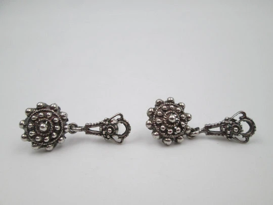 Women's earrings. 925 sterling silver. Charro buttons. Friction back closure. Spain. 2000's