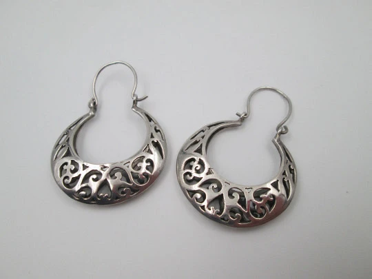 Women's regional earrings. Sterling silver. Openwork design. Hook clasp. 1970's. Spain